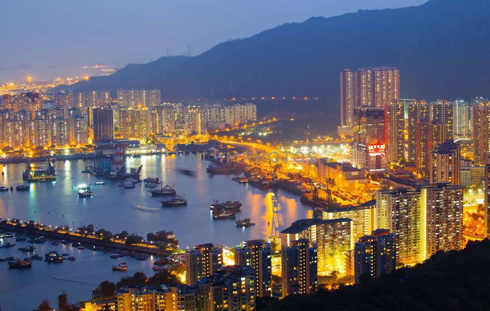 Hong Kong Tuen Mun downtown at night