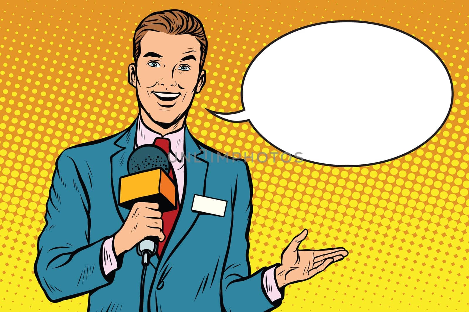 Broadcaster news is reporting live. Pop art retro vector illustration