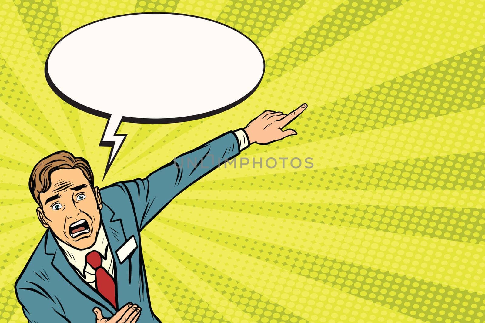 startled, the promoter shows up on. Pop art retro vector illustration