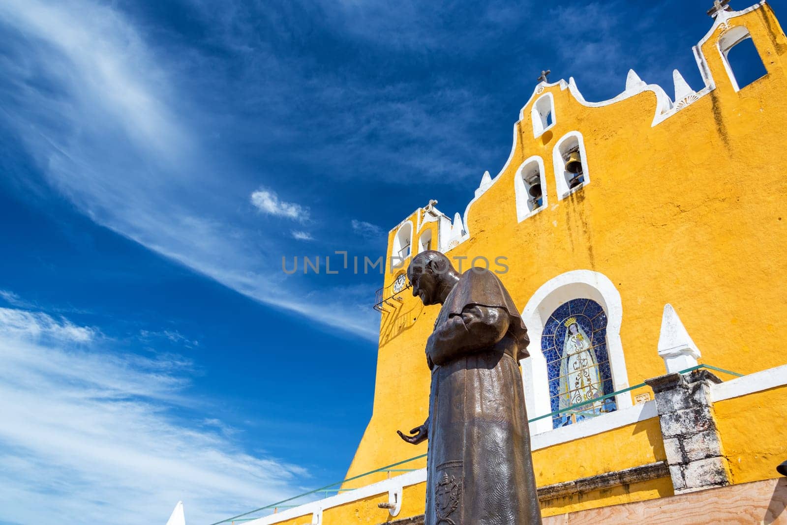 Statue of Pope John Paul II in front of the monastery in Izamal, Mexico