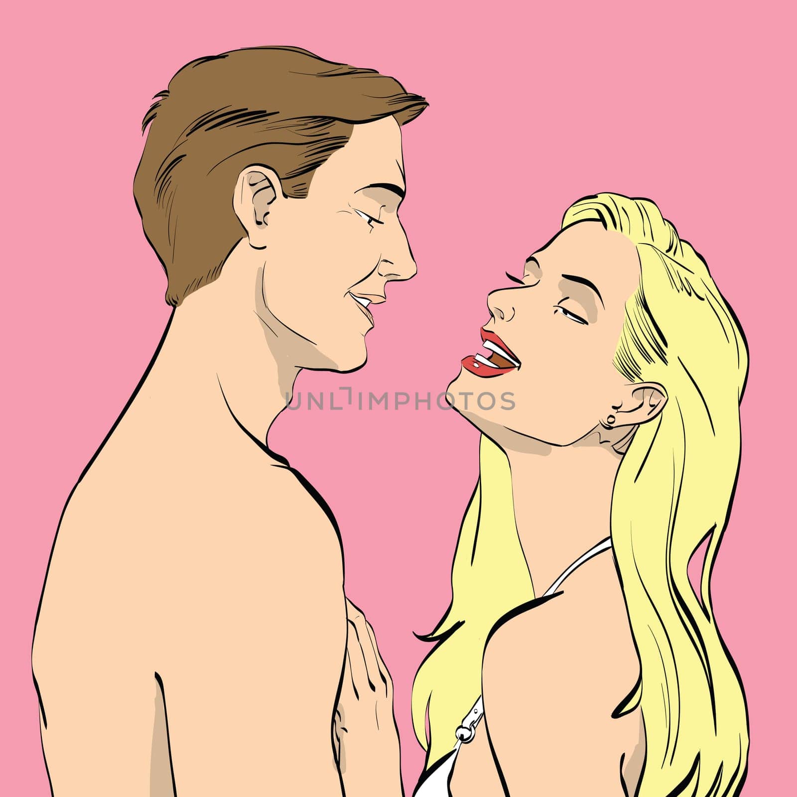 Man and woman couple in love sex. Hand drawing color illustration