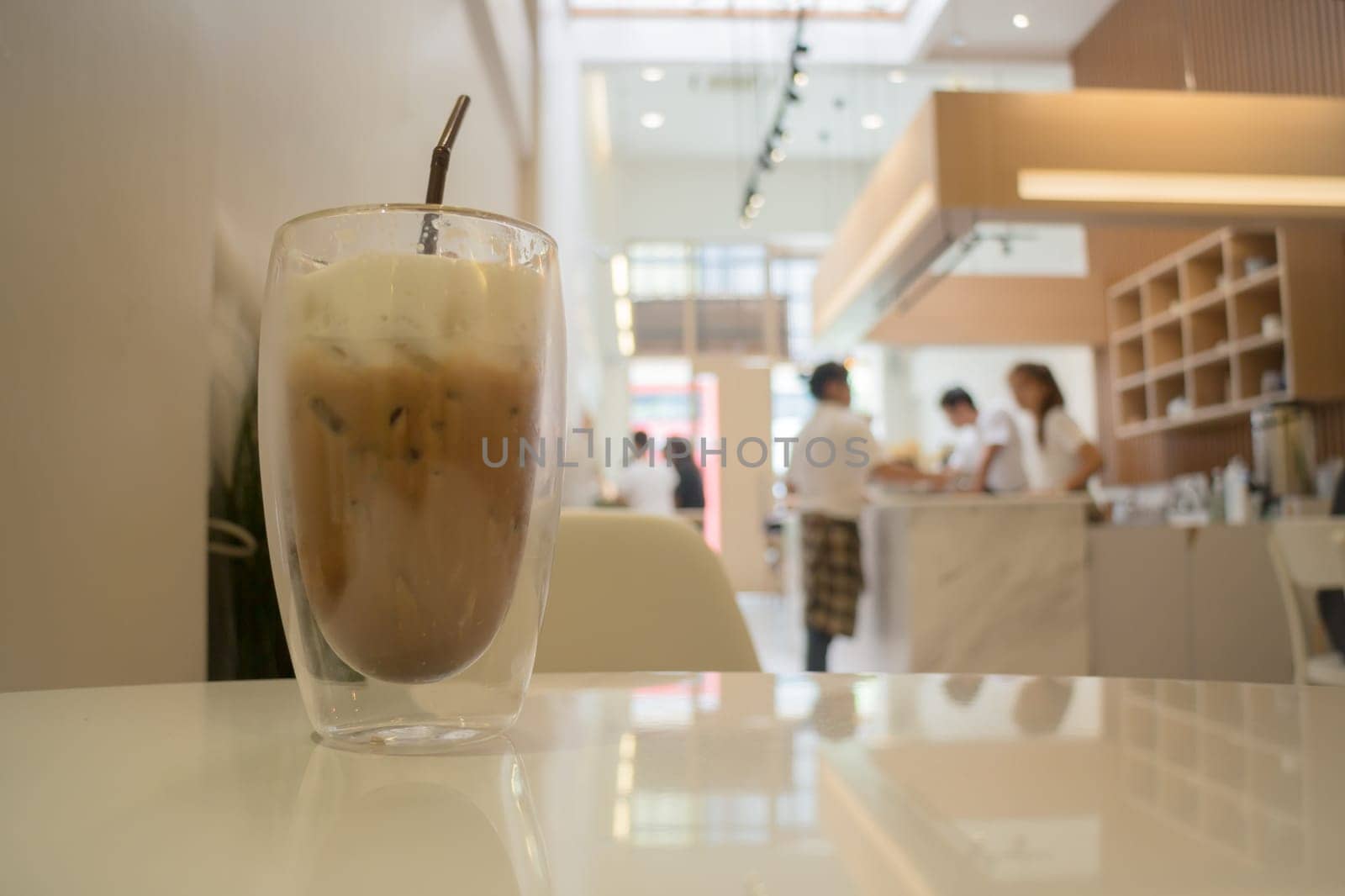 Glass Of Iced Milk Coffee Drink, stock photo