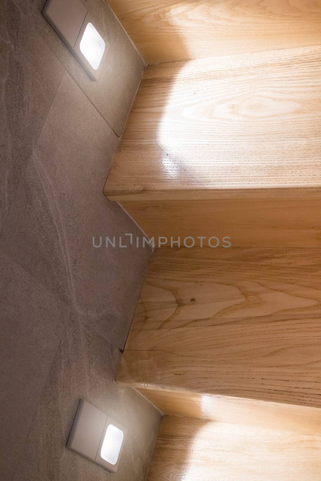 Wooden Stairs Step With Wall Light, stock photo