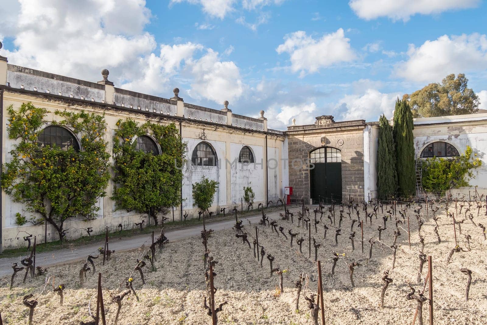 Exterior of a wine cellar in Jerez de la Frontera, Spain