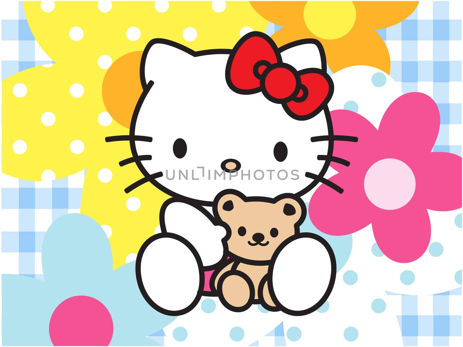 Hello Kitty flowers  background blue