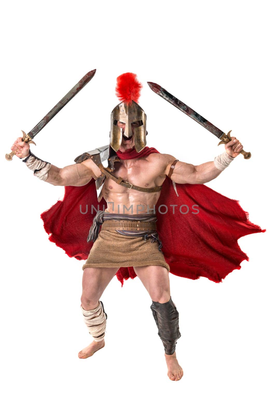 Ancient warrior or Gladiator posing over a white background