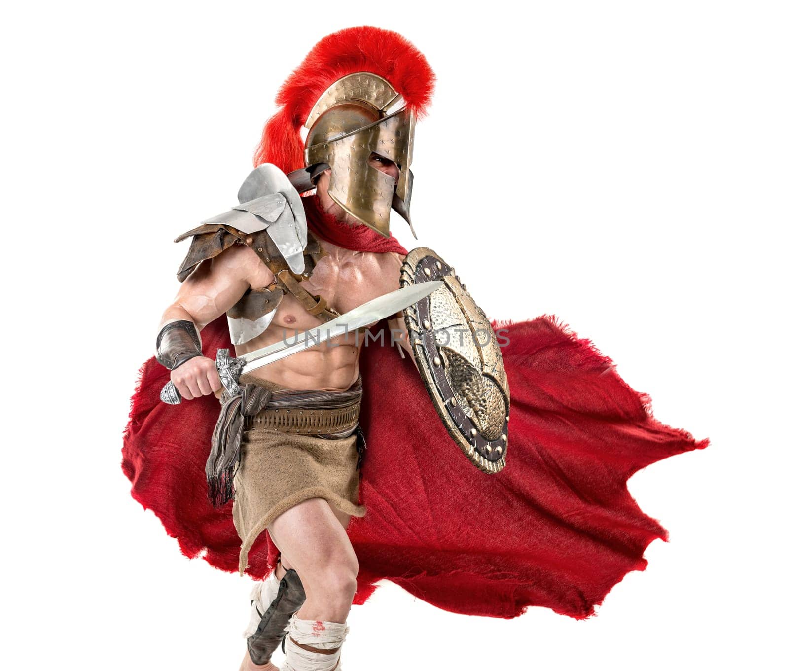 Ancient warrior or Gladiator posing over a white background