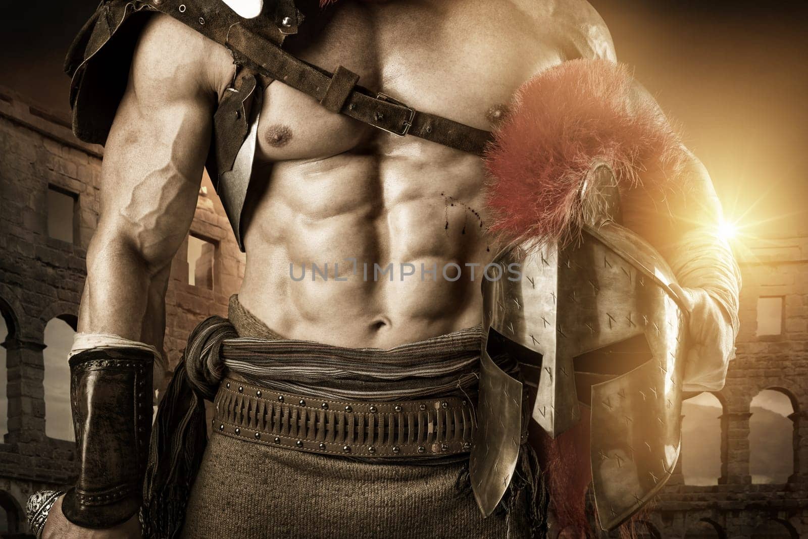 Ancient warrior or Gladiator posing in the arena