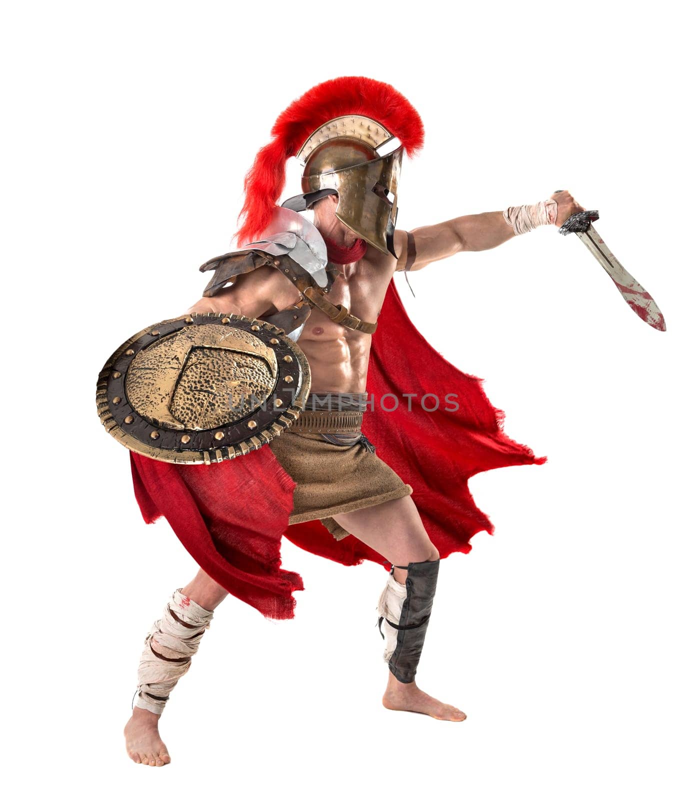 Ancient warrior or Gladiator posing over a white background