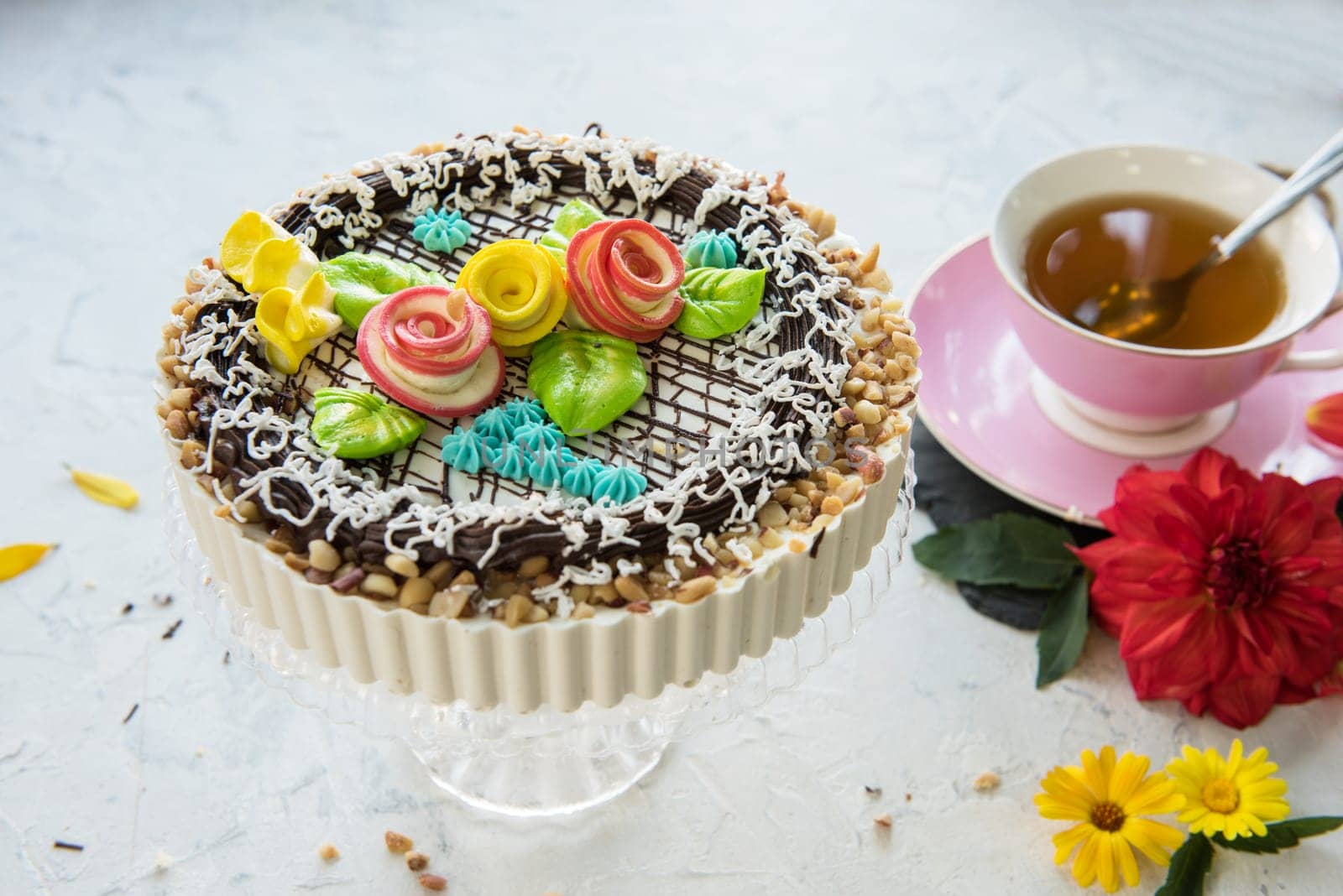 cakes composition on concrete background