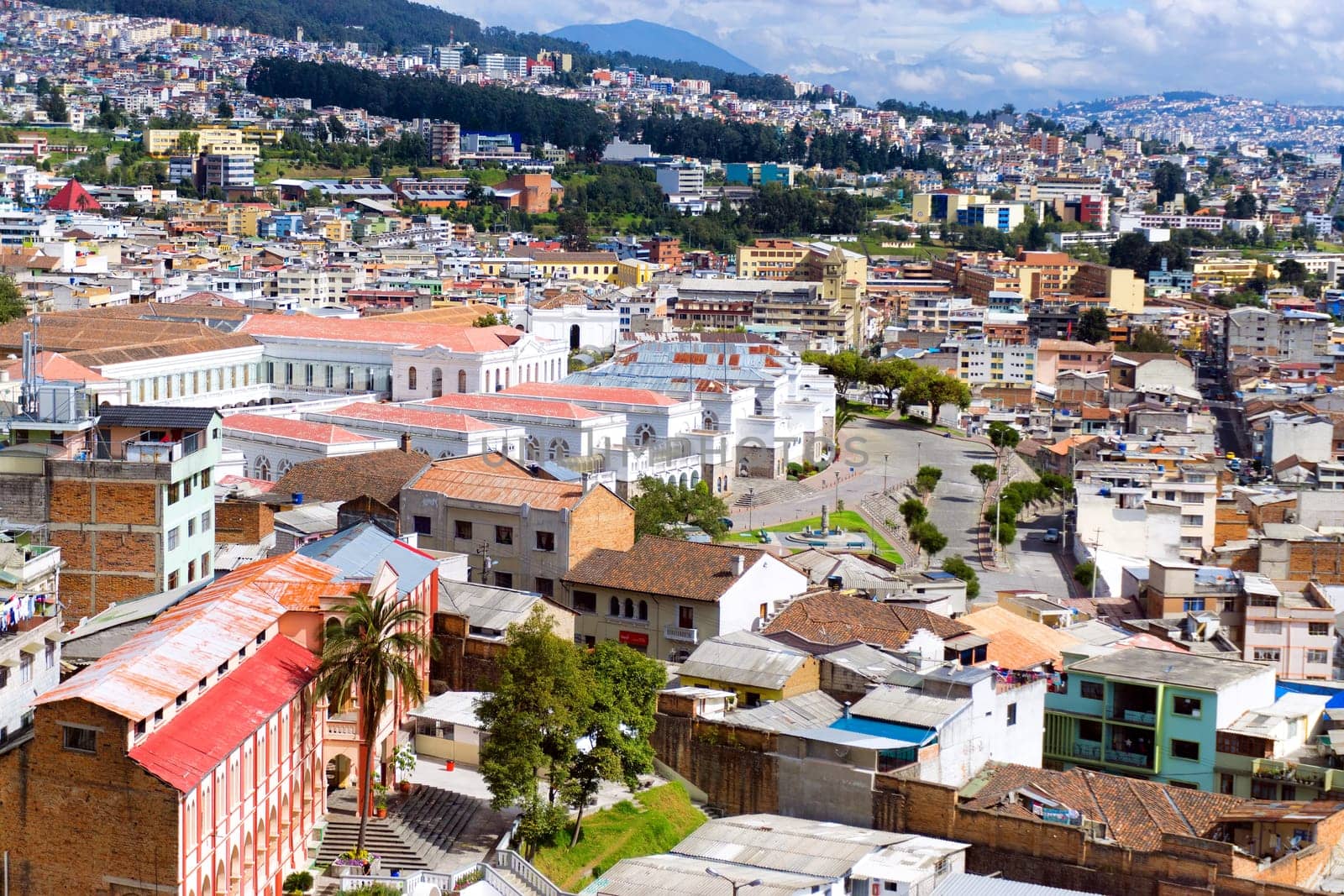 Cityscape of Quito, Ecuador as seen from the Basilica of the National Vow