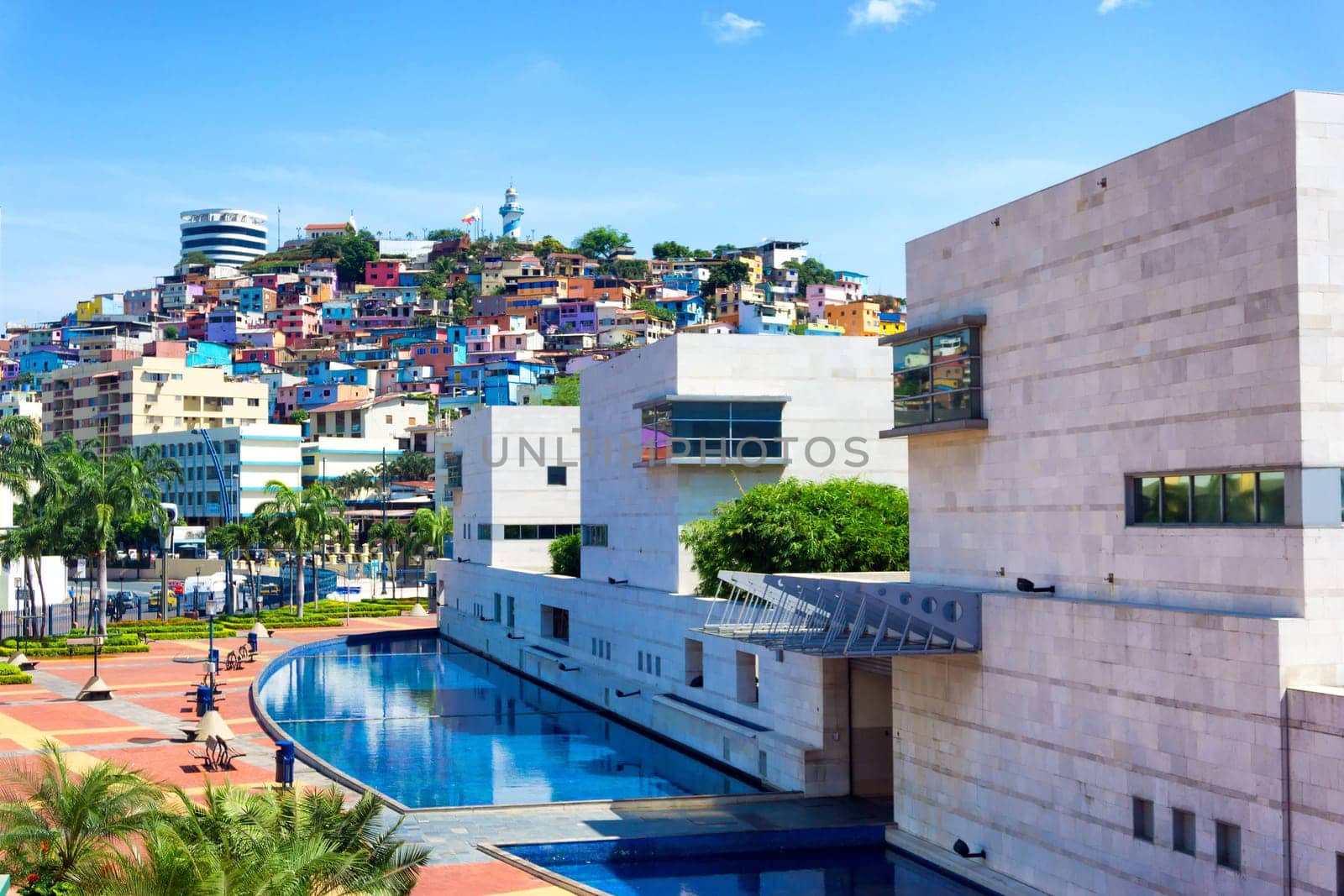 Guayaquil, Ecuador with Santa Ana hill rising in the background