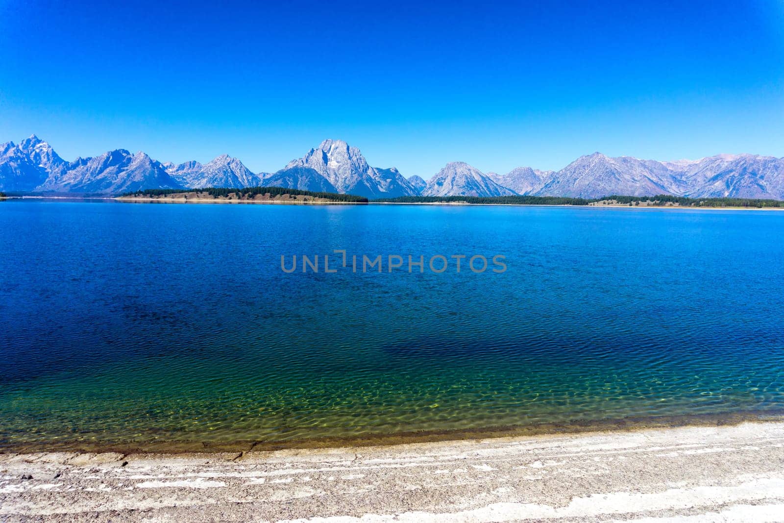 Lanscape of Jackson Lake with the Teton Mountain Range in Grant Teton National Park in Wyoming