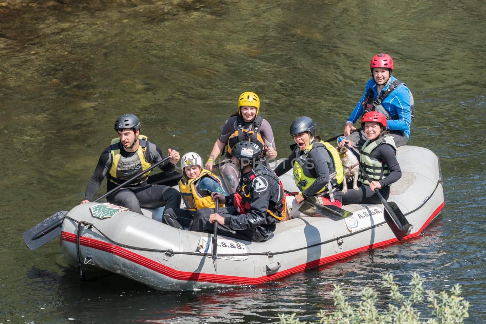 AROUCA, PORTUGAL - APRIL 23: Support raft boat at Paivafest on april 23, 2017 in Arouca, Portugal.