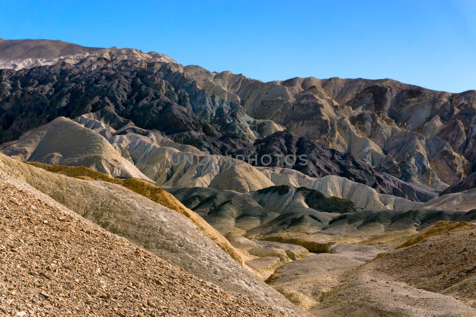 Colors of Twenty Mule Team Canyon in Death Valley in California