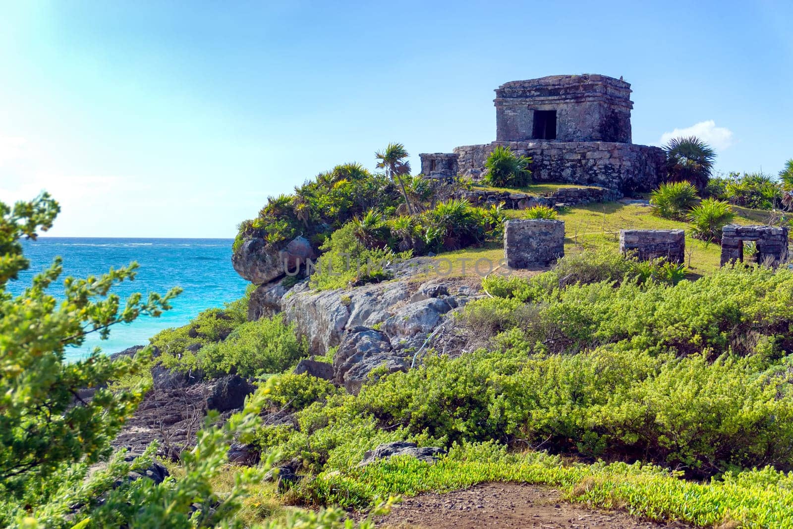 Temple overlooking the Caribbean Sea in Tulum, Mexico