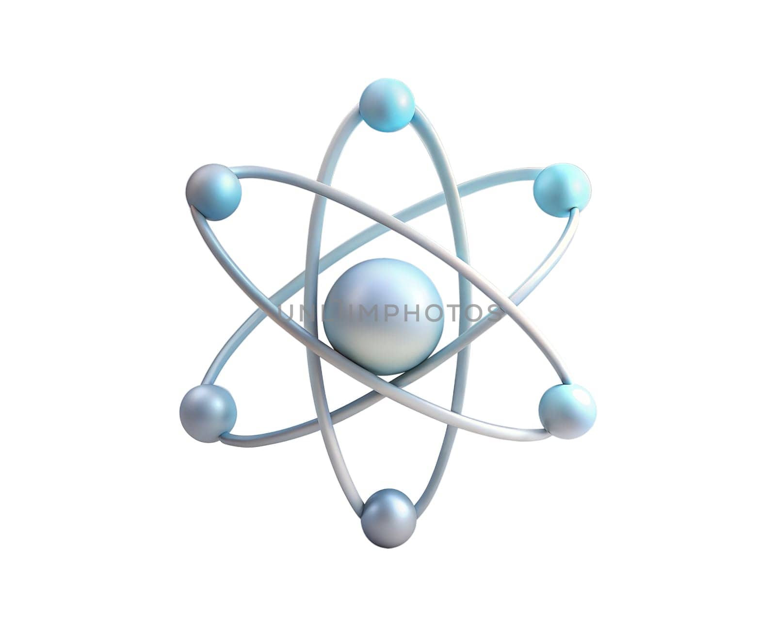 A futuristic, holographic 3D atom icon, isolated on white background, symbolizing science, technology, and atomic energy, perfect for digital art, scientific, and educational design projects.
