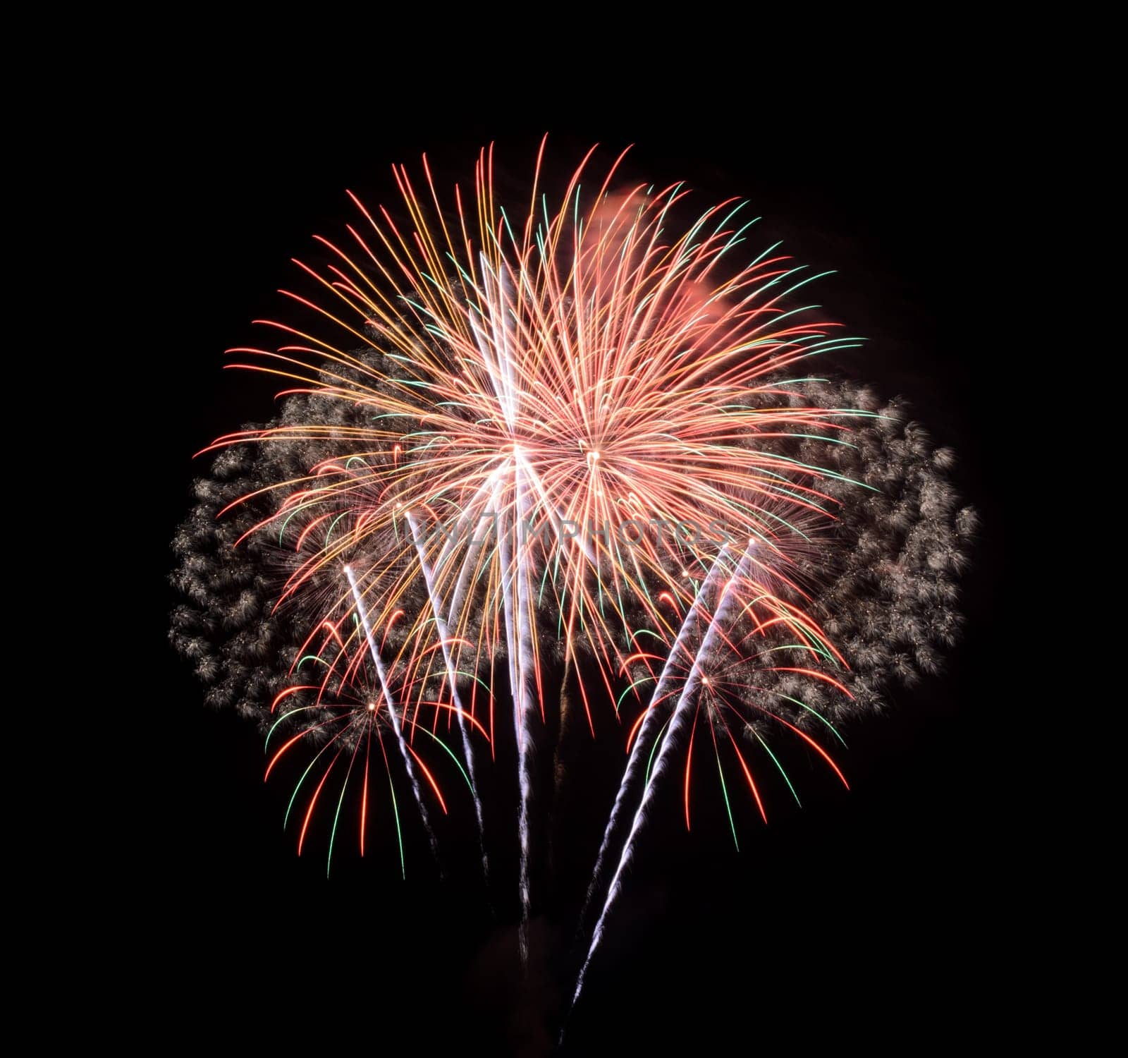 Colorful fireworks exploding in the night sky