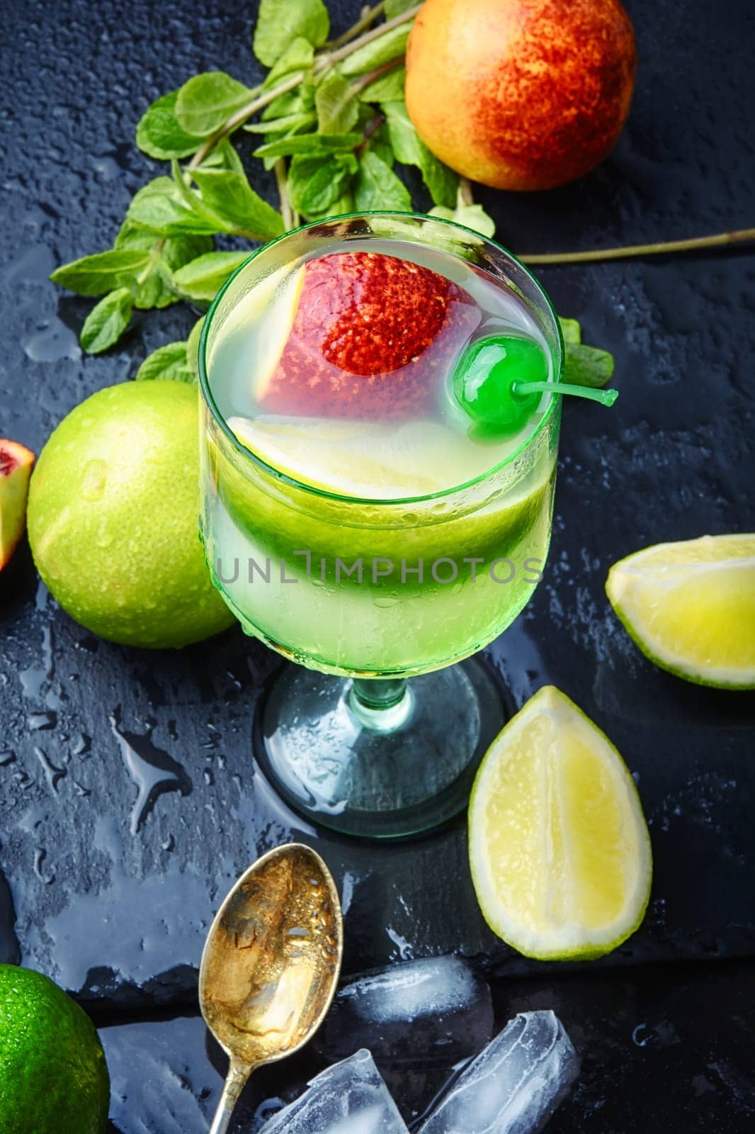 refreshing drink with fresh lime,orange, mint and averrhoa