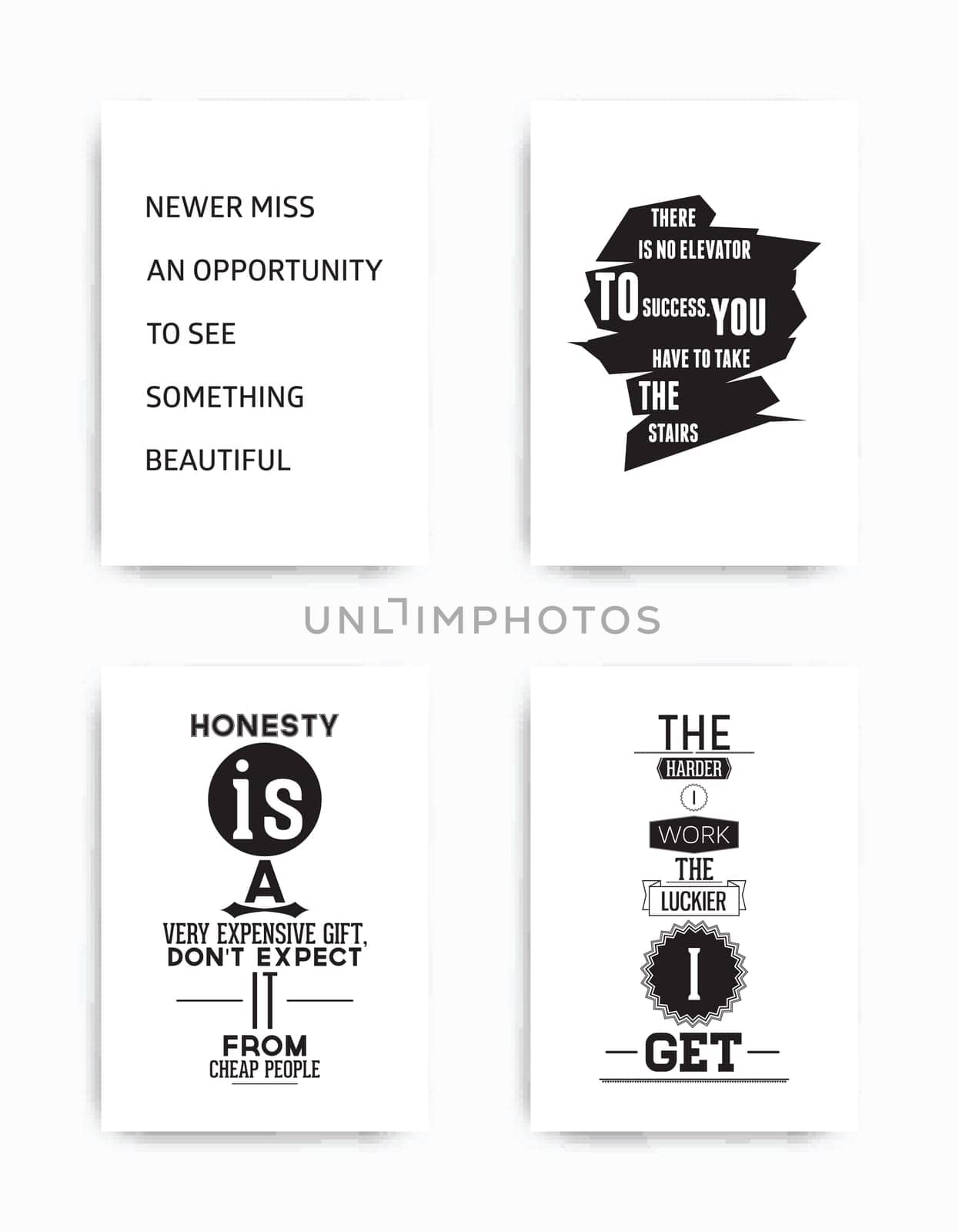 A set of four motivational posters with popular quotes black and white colors