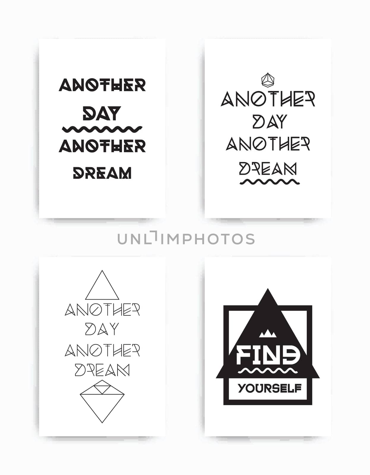 A set of four motivational posters with popular quotes black and white colors