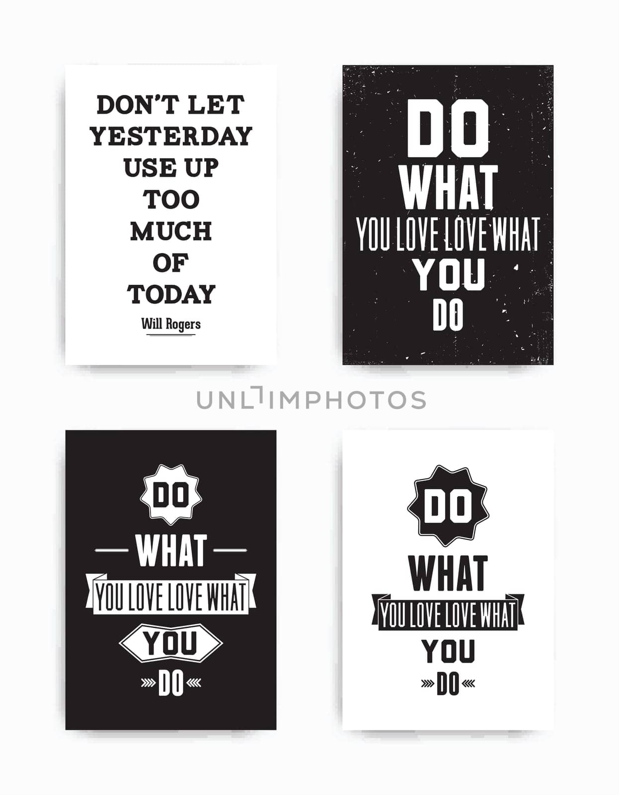 A set of four motivational posters with popular quotes black and white colors