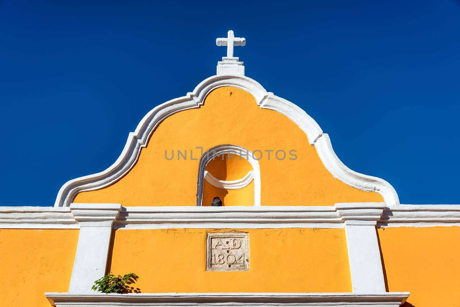 Beautiful yellow colonial architecture in the historic center of Campeche, Mexico