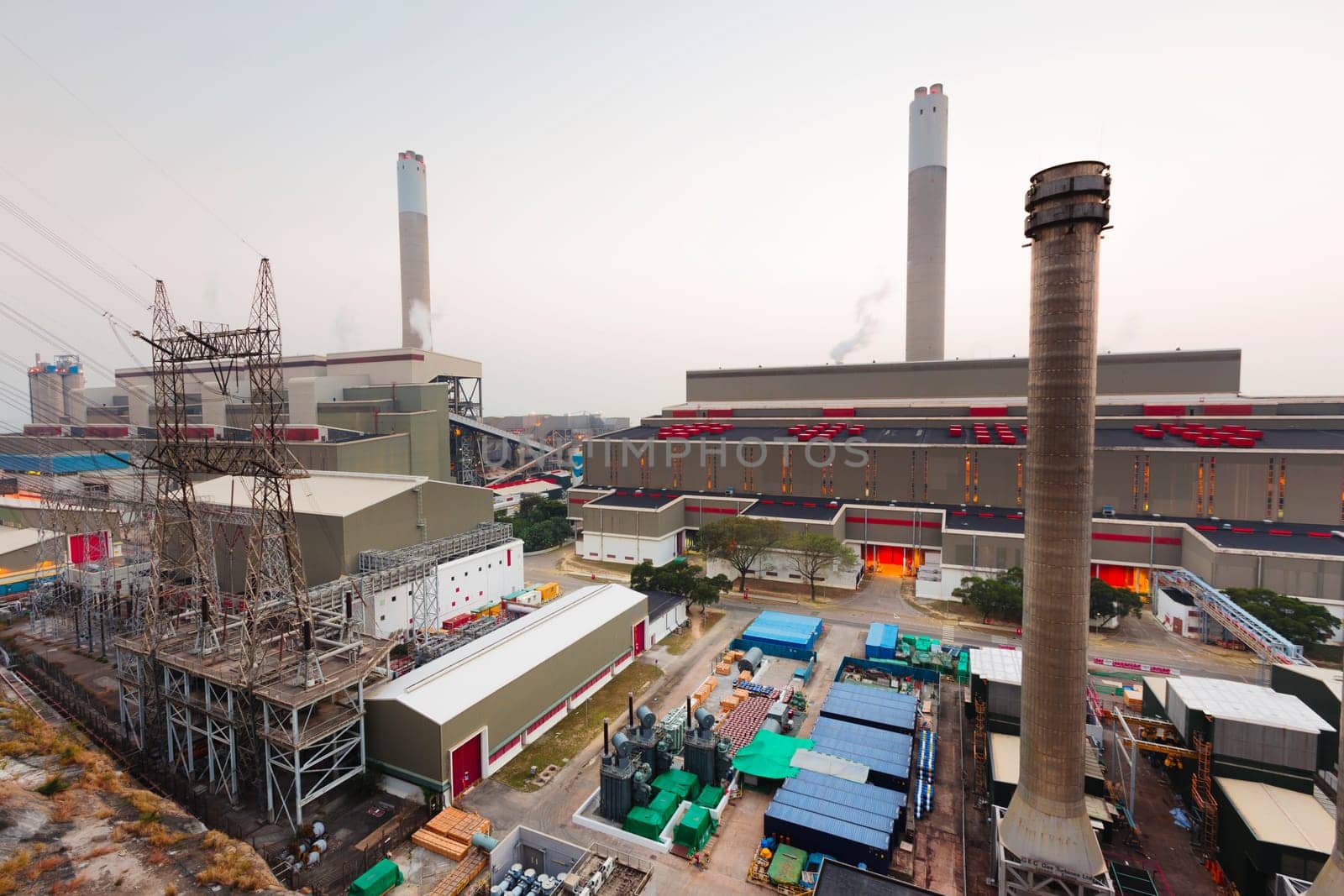 Hong Kong power station at sunset , Glow light of petrochemical industry