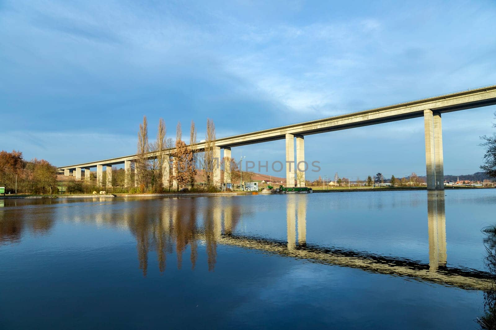 view to highway bridge over river Main in marktbreit, Germany