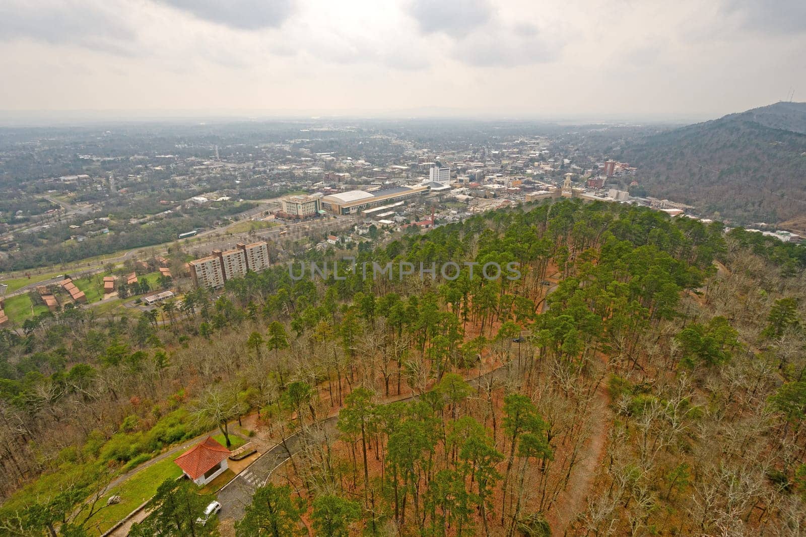 Looking Down from Hot Springs Mountain Tower into Hot Springs Village in Hot Springs National Park in Arkansas