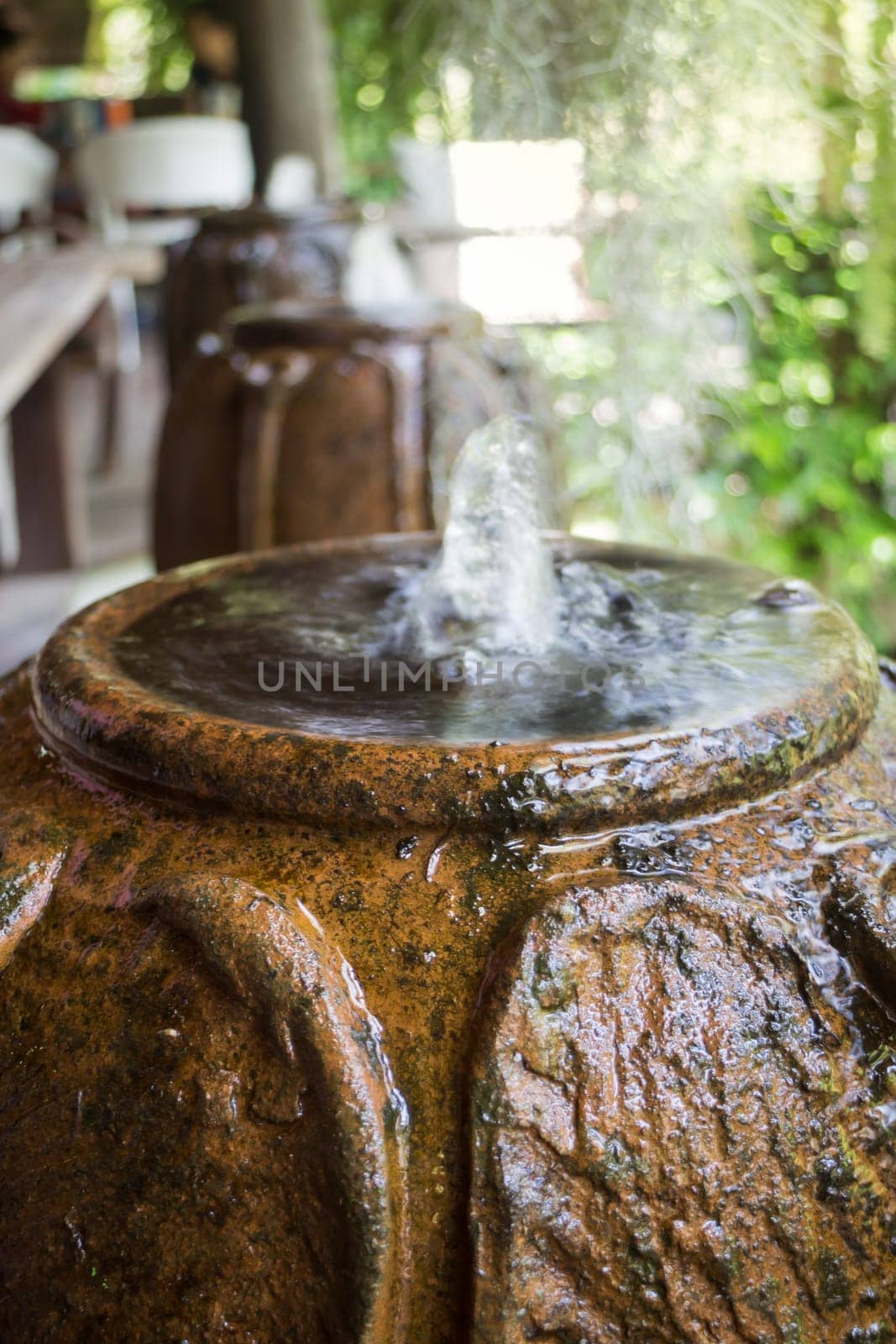 Home Garden Decorated With Vintage Fountain, stock photo