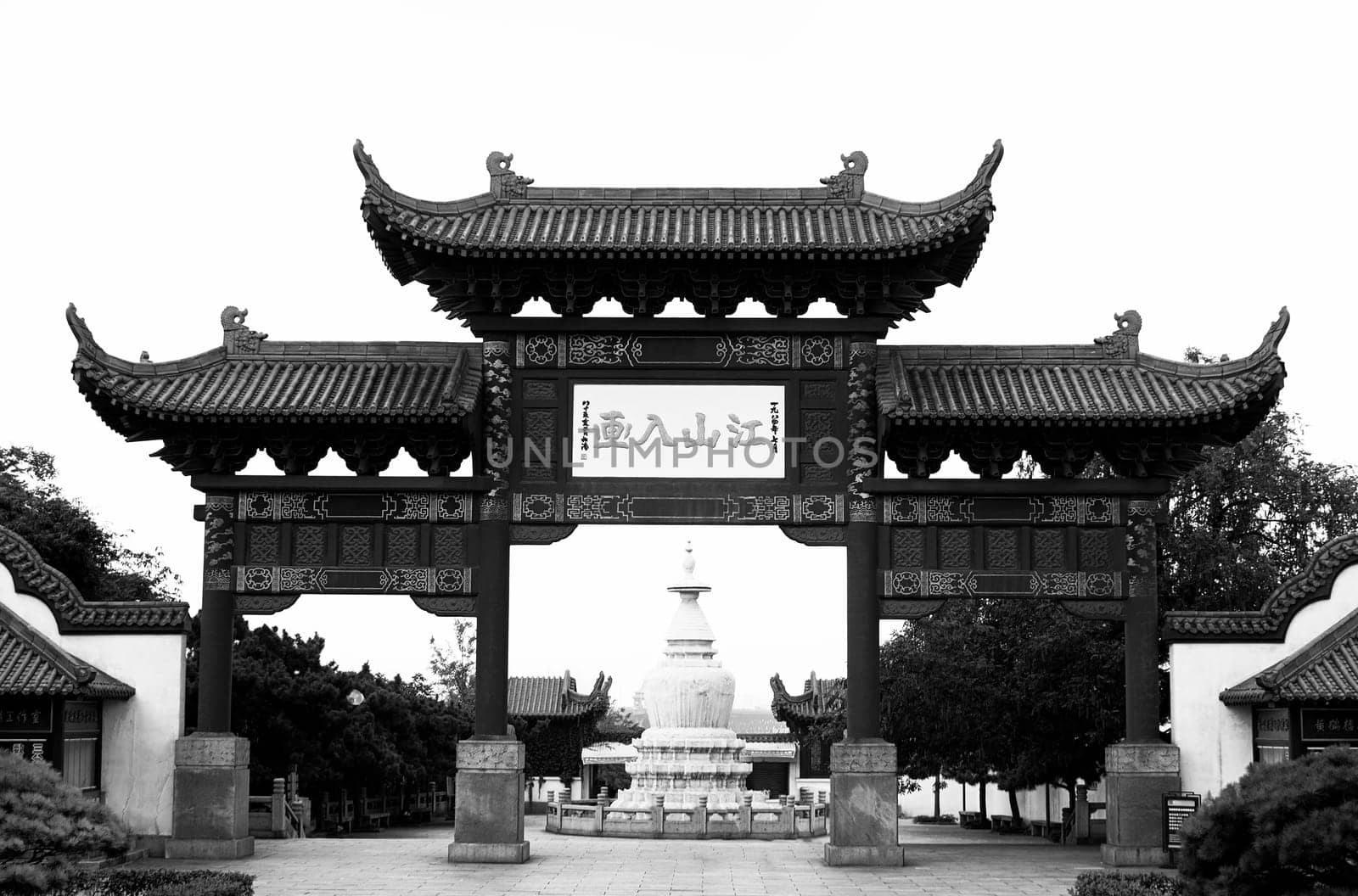 Wuhan temple pagoda entrance black white