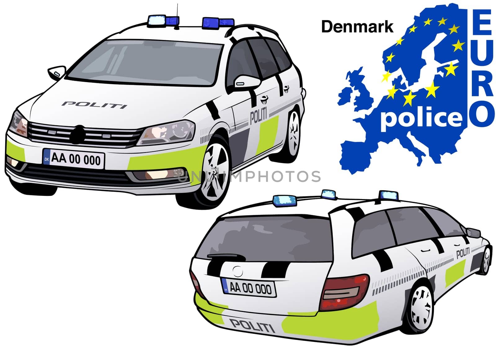 Denmark Police Car - Colored Illustration from Series Europol