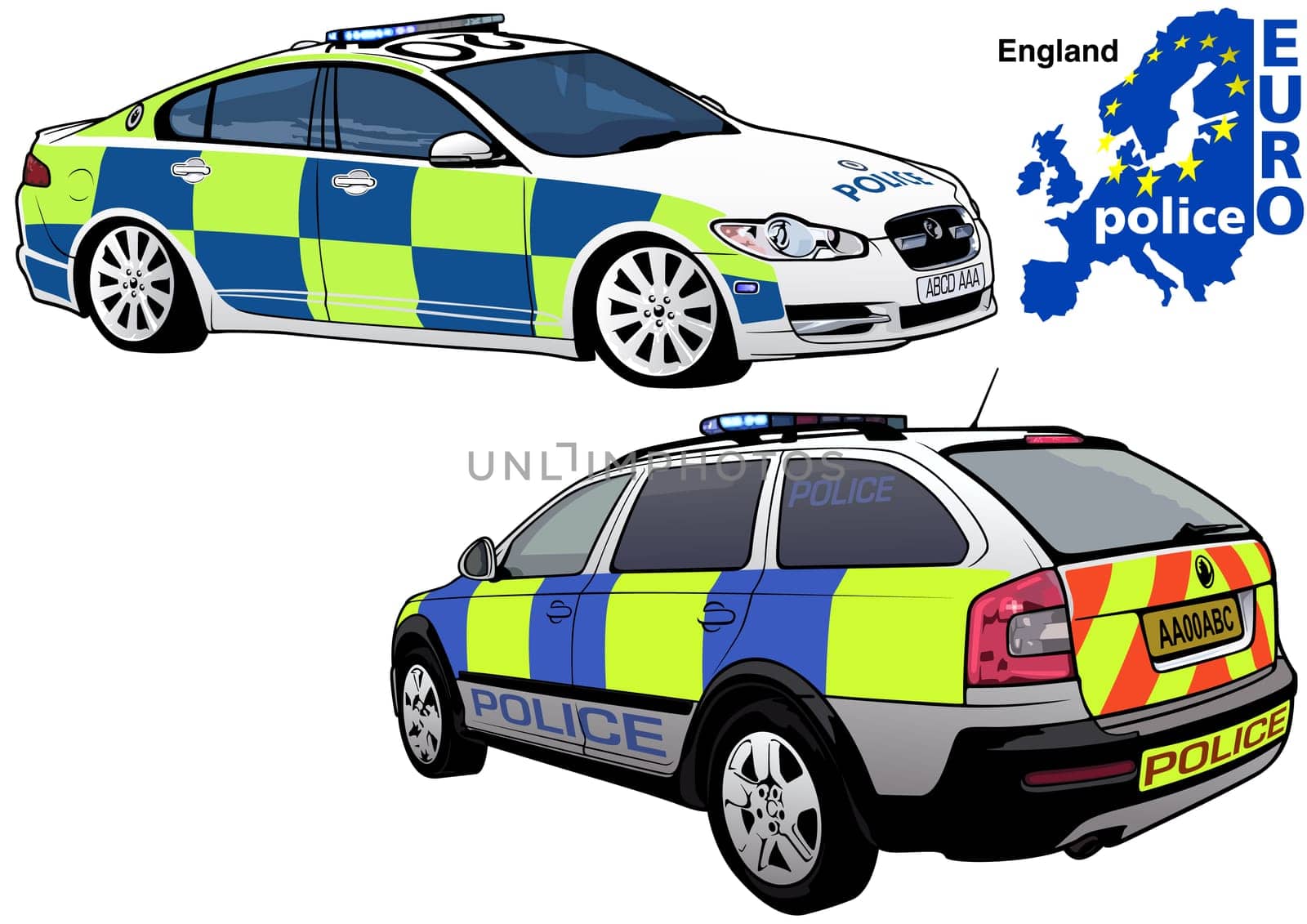 England Police Car - Colored Illustration from Series Europol