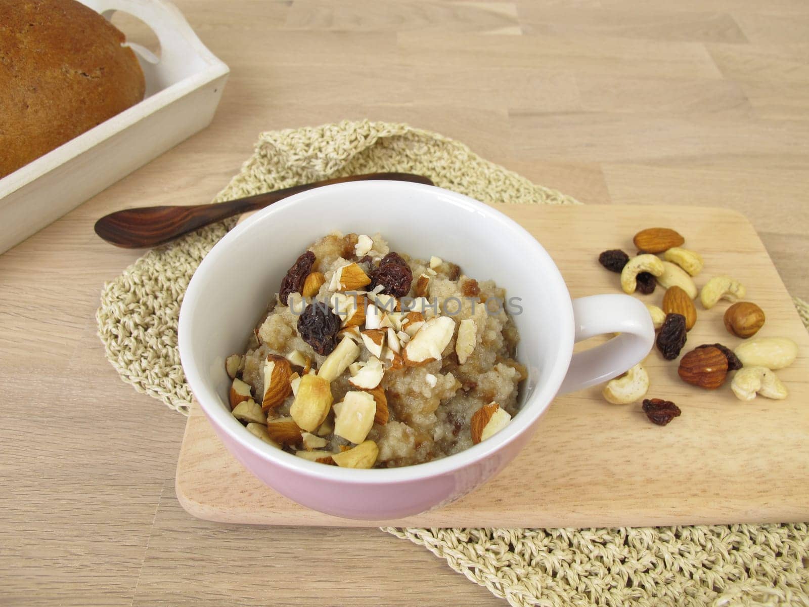 Healthy bread porridge with nuts