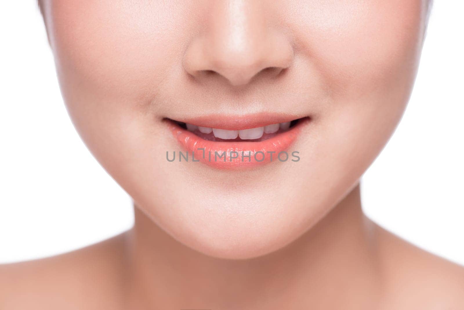 Young asian woman close up. Perfect natural lip makeup