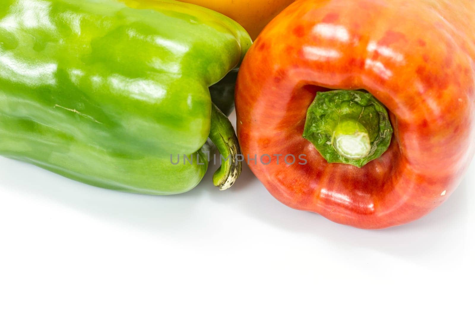 colored peppers over white background, Fresh vegetables sweet Peppers or Bell peppers