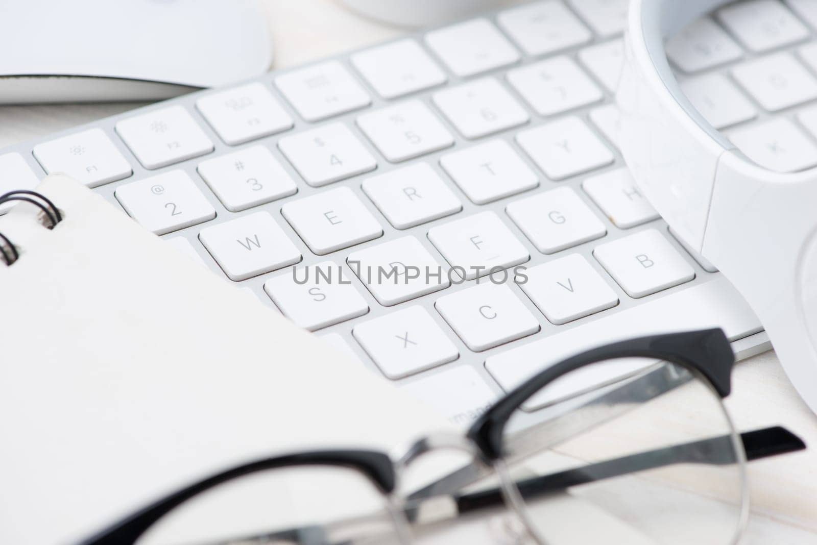 Closeup. White keys of Keyboard of a computer
