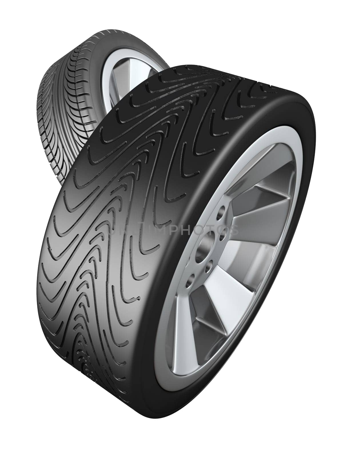 High tech airless wheels in the form of cells. 3D render.