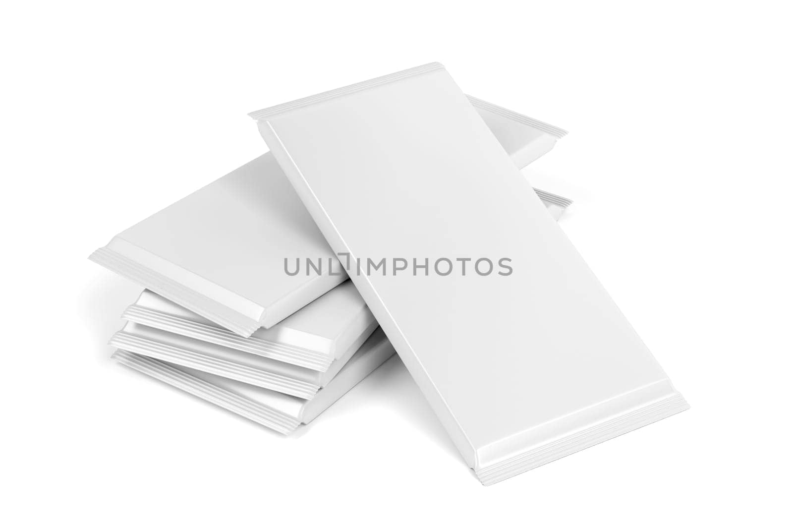 Many chocolate bars on white background