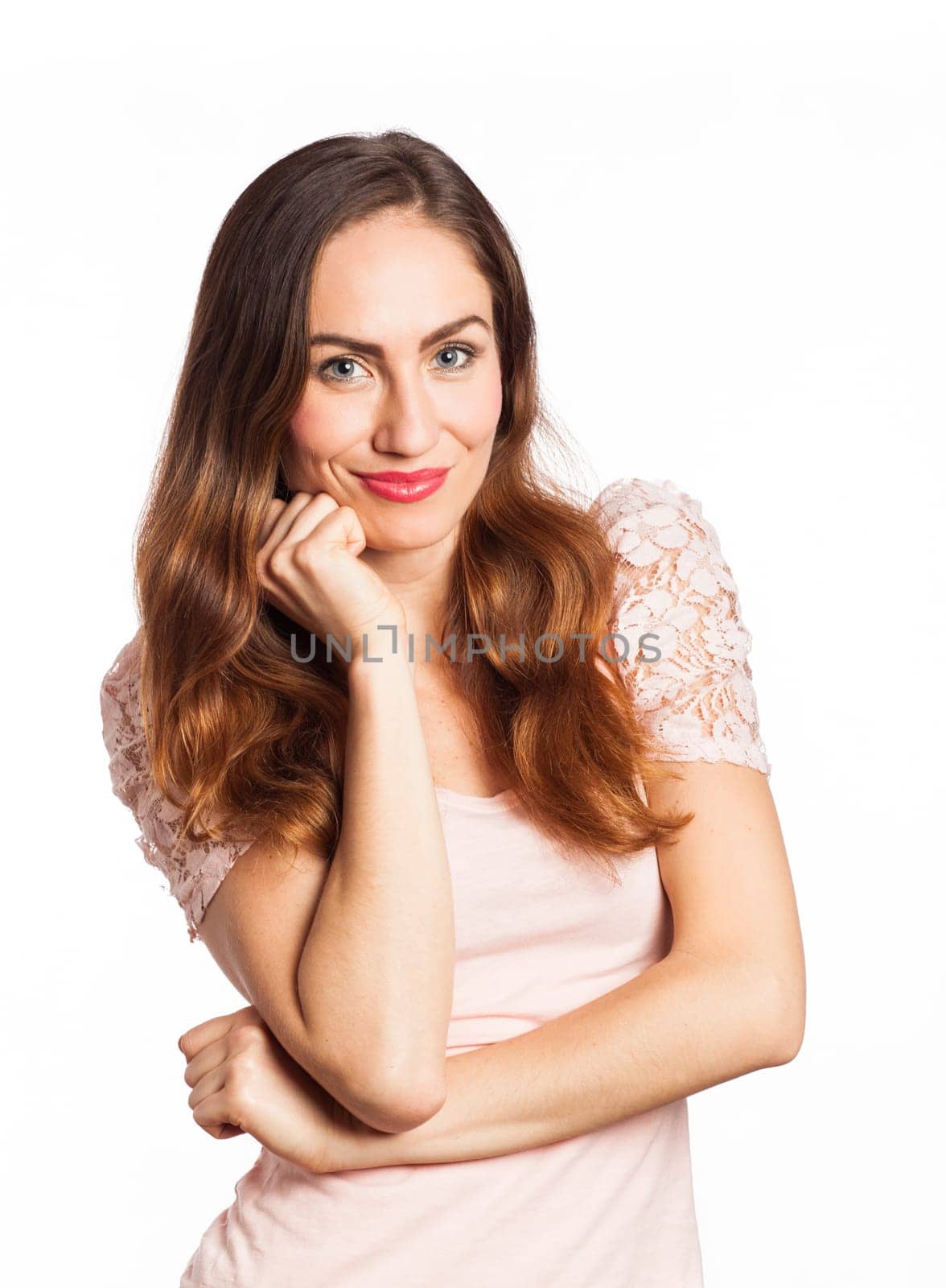 Portrait of a charming young woman, isolated on white