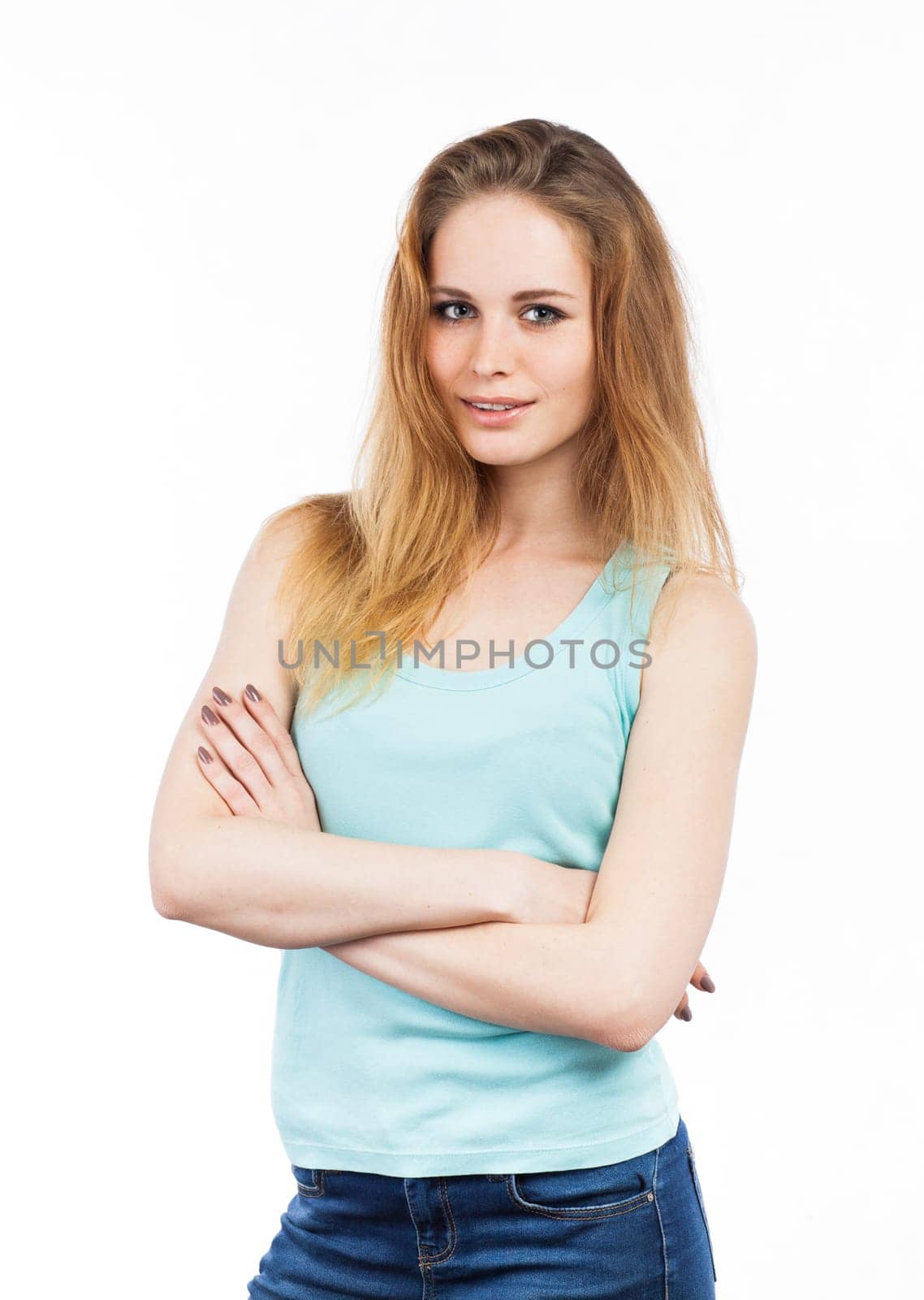 Portrait of a casual girl standing, isolated on white