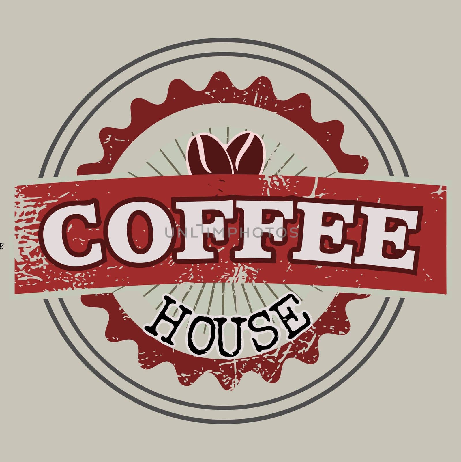 Vintage style coffee house label with scratches, illustration