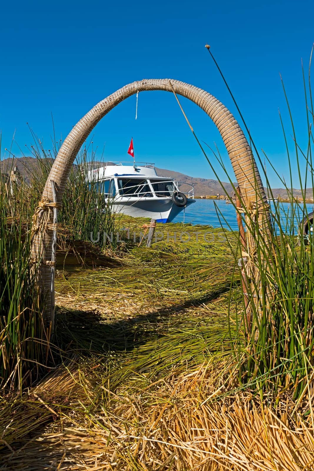 Peru,floating islands of the Uros on Lake Titicaca. 3800m above sea level.