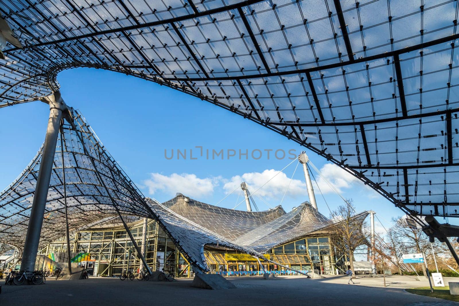 MUNICH, GERMANY NOV 28, 2016: roof of the stadium of the Olympiapark. Olympic Park in Munich was constructed for the 1972 Summer Olympics.