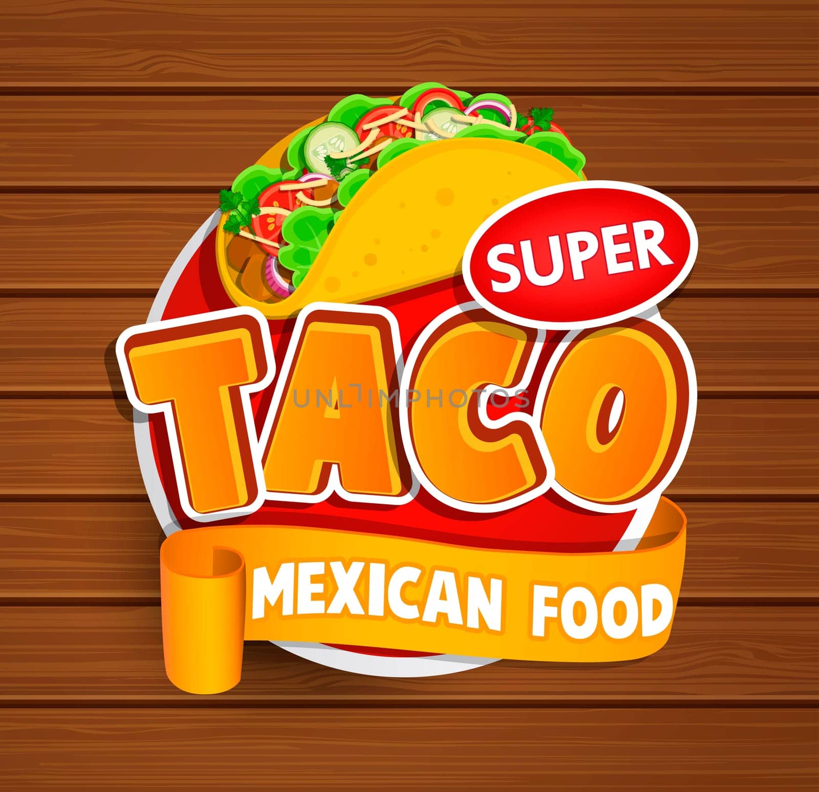 Taco logo, food label or sticer. Concept for farmers market, organic food, natural product design.Vector illustration.