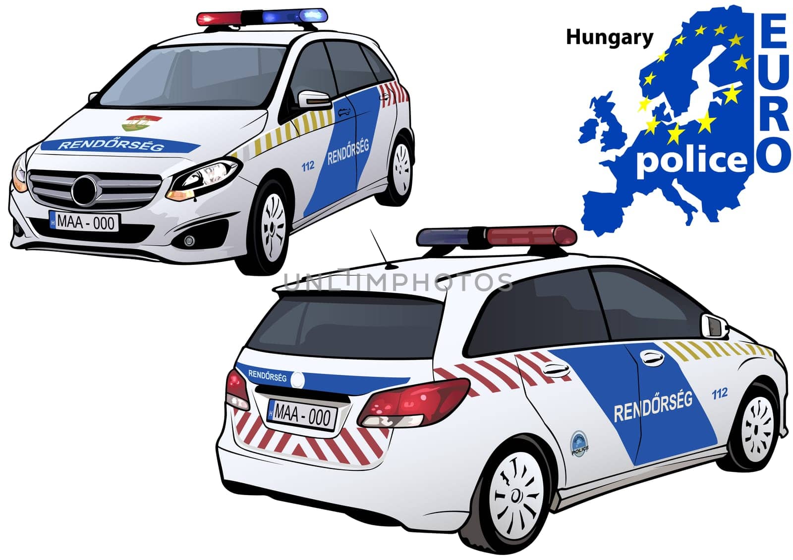 Hungary Police Car - Colored Illustration from Series Europol