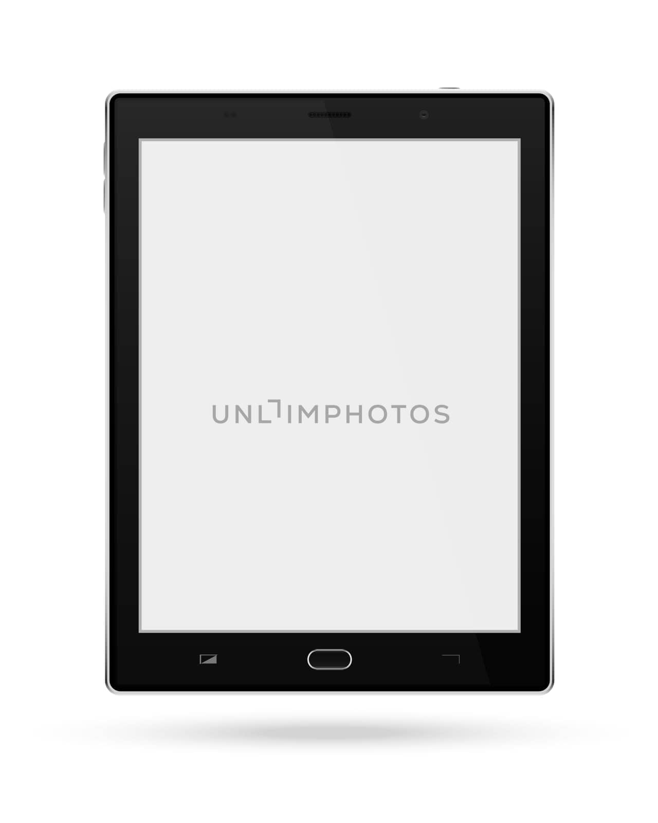 Realistic tablet pc computer gadget with blank screen isolated on white background. Vector illustration.