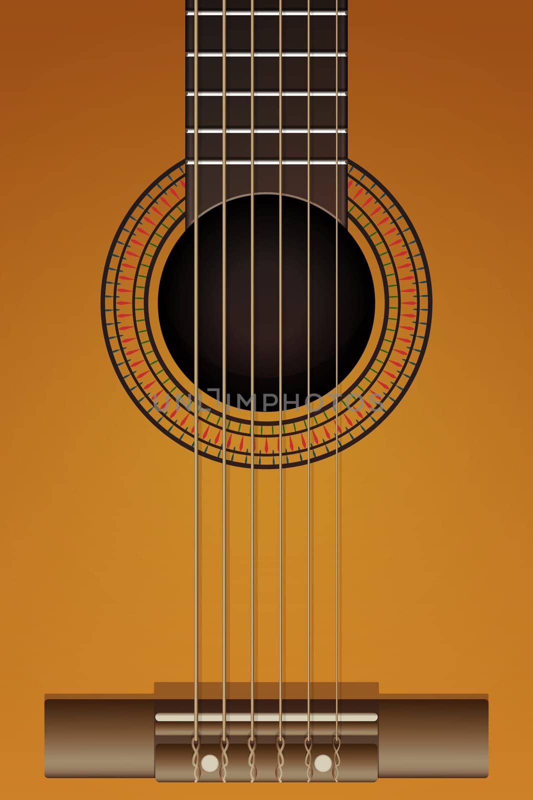 Close up vector illustration of a classical, acoustic guitar. Popular musical instrument.