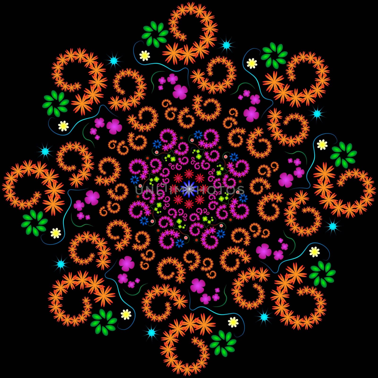 Floral seamless pattern. Fractal traditional texture with geometric ornamental shapes. Vector trendy illustration.